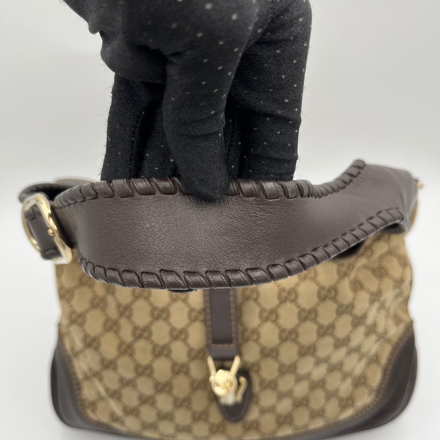 Gucci Brown Monogram Canvas and Leather 1961 Jackie Bag