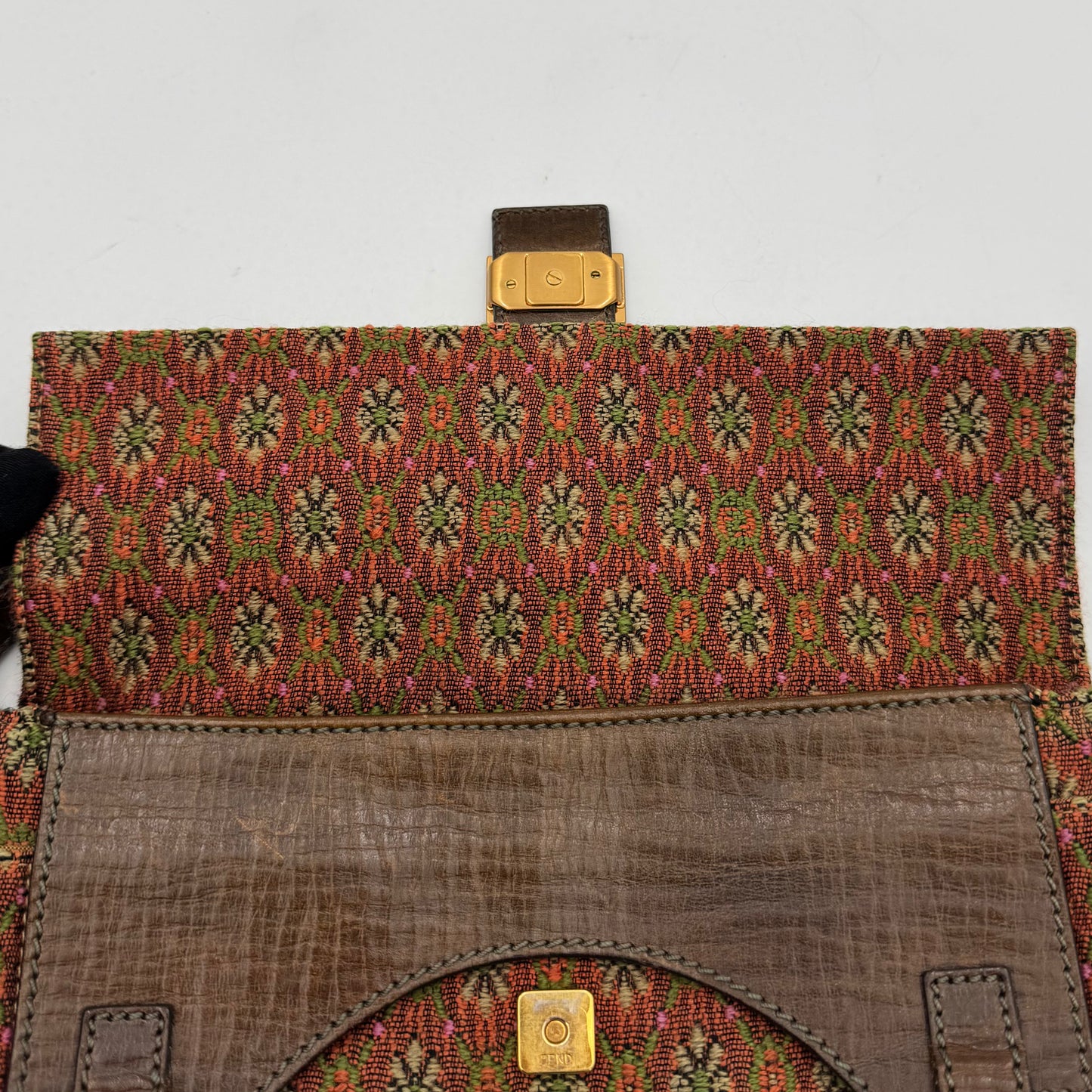 Fendi Multicolor Floral Pattern Tweed Triple FF Baguette