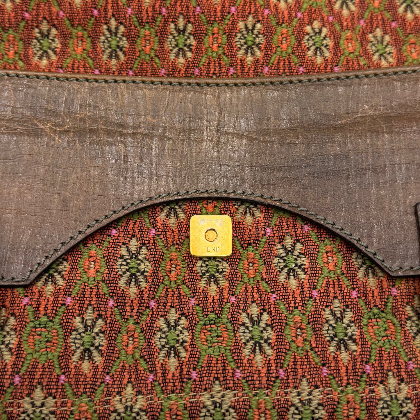 Fendi Multicolor Floral Pattern Tweed Triple FF Baguette