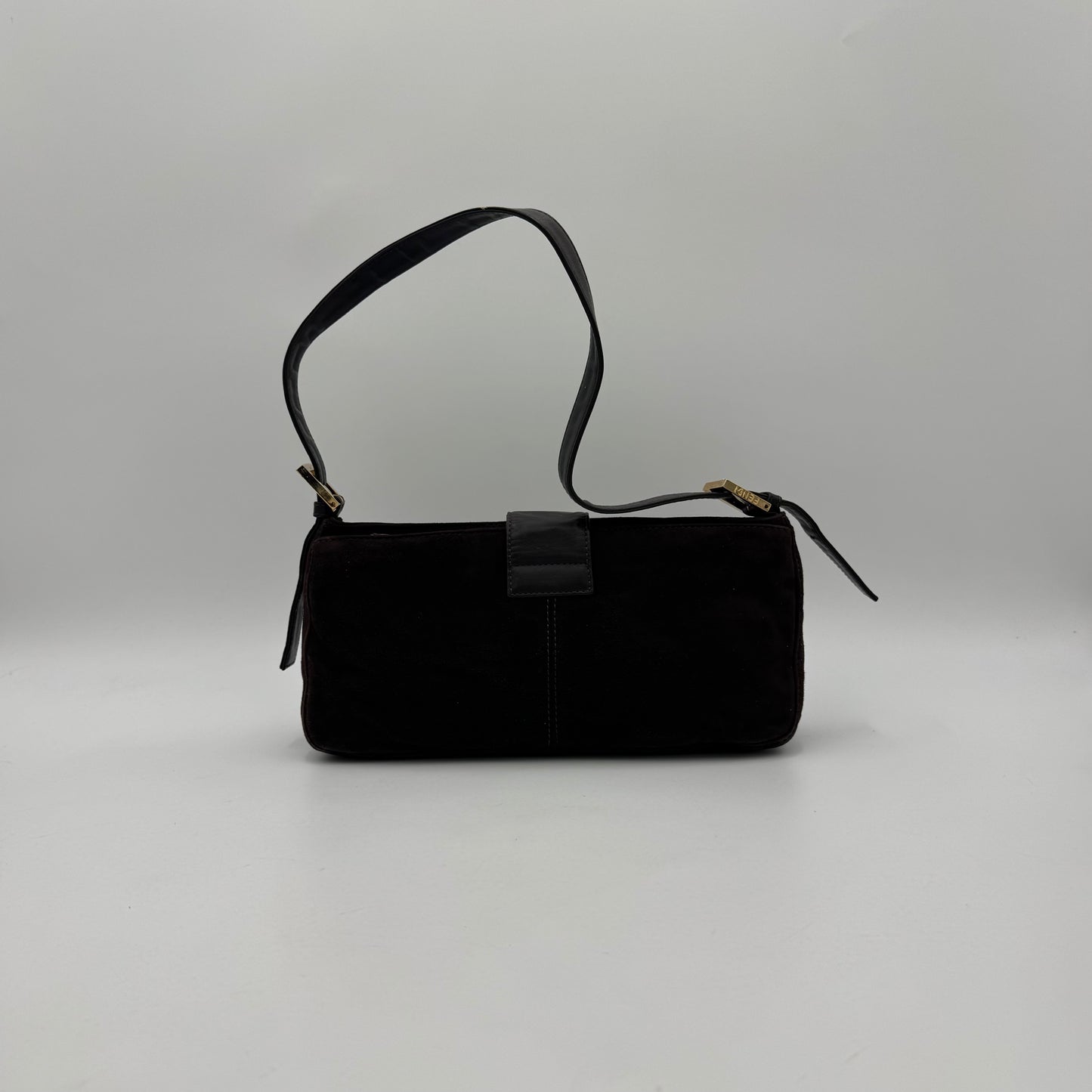 Fendi Brown Suede Gold-Tone and Glittery FF Buckle Baguette