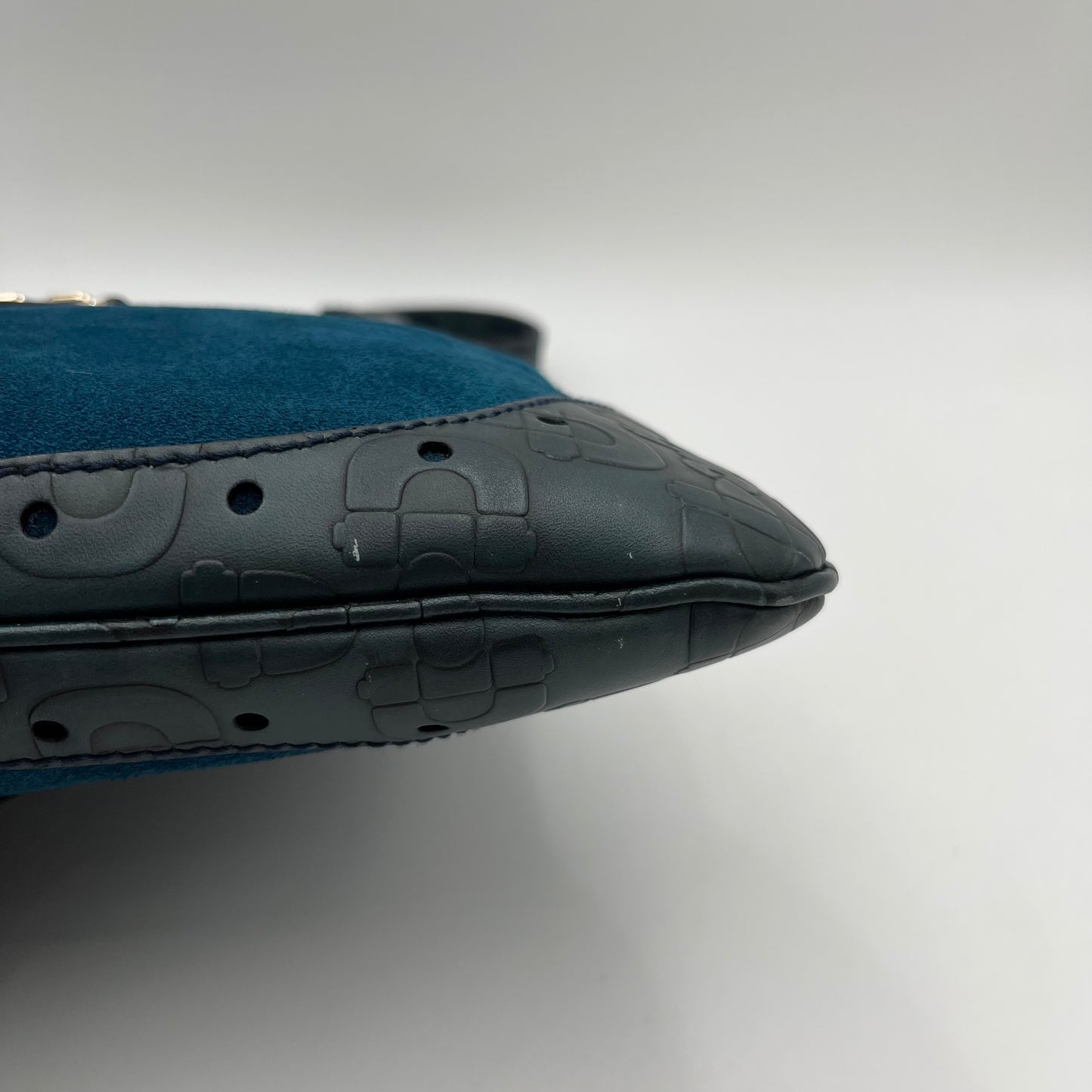 Gucci Dark Blue Suede and Embossed Leather Horsebit Hobo Bag