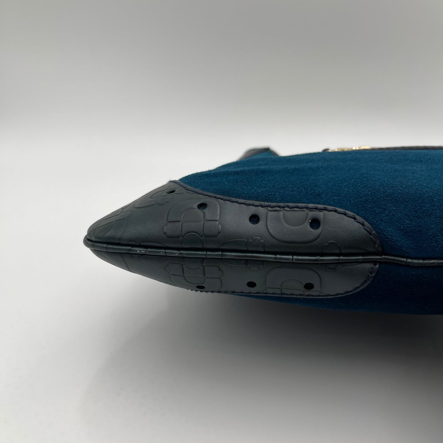 Gucci Dark Blue Suede and Embossed Leather Horsebit Hobo Bag