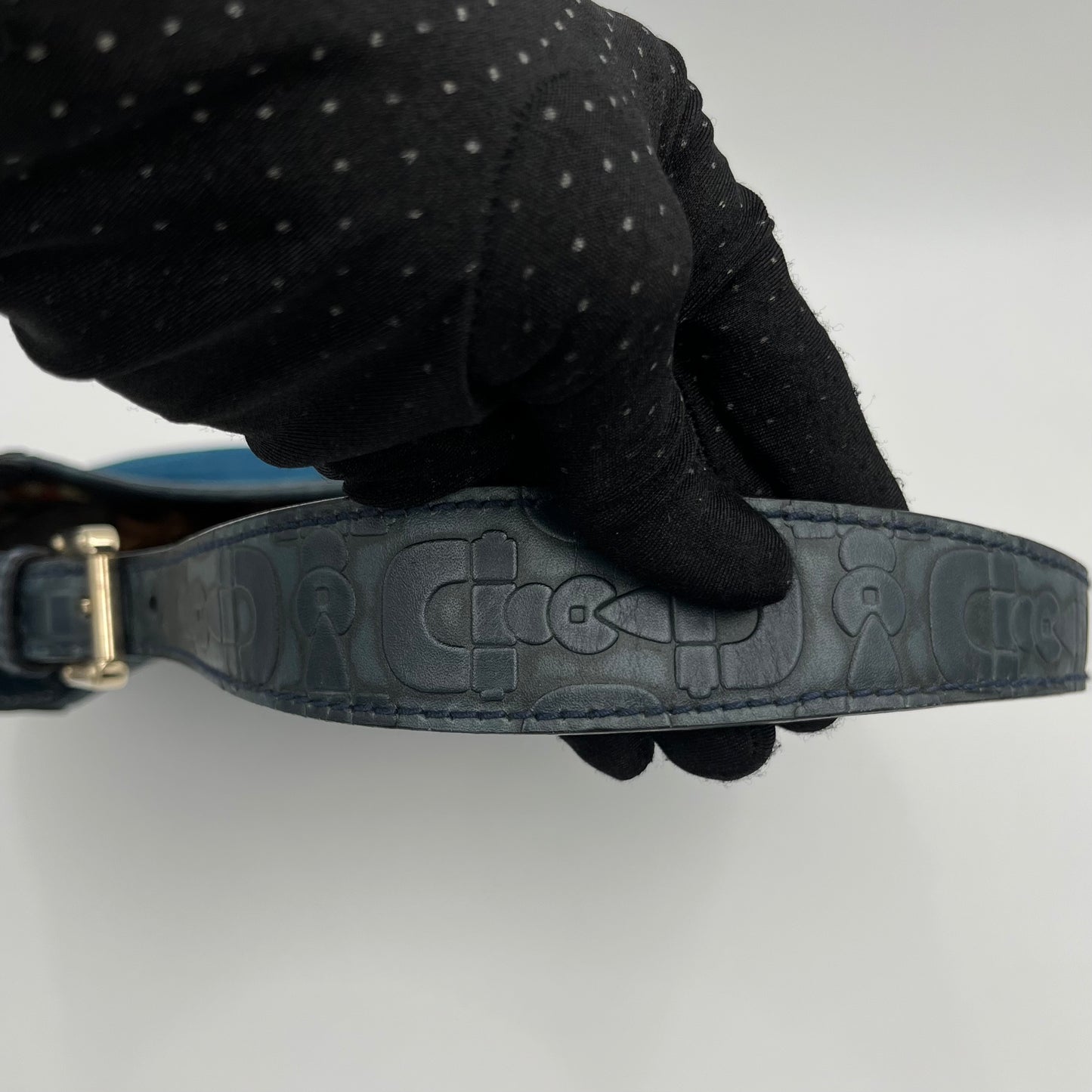 Gucci Dark Blue Suede and Embossed Leather Horsebit Hobo Bag