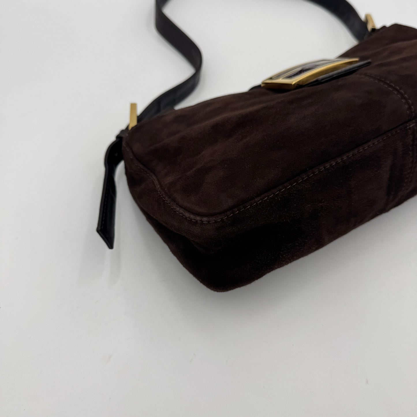Fendi Brown Suede Gold-Tone and Glittery FF Buckle Baguette