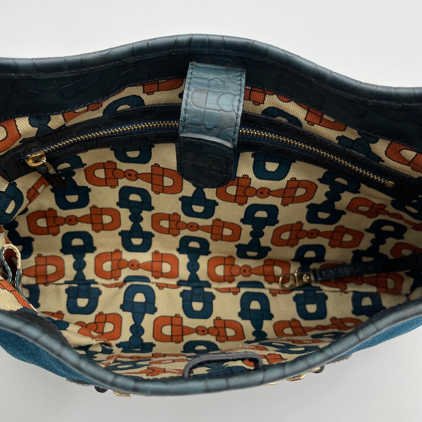 Gucci Dark Blue Suede and Embossed Leather Horsebit Hobo Bag