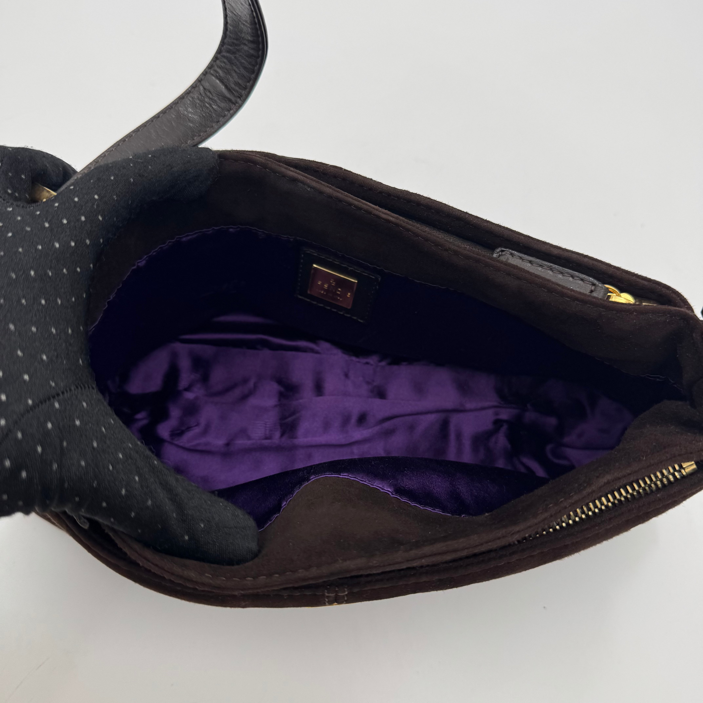 Fendi Brown Suede Gold-Tone and Glittery FF Buckle Baguette