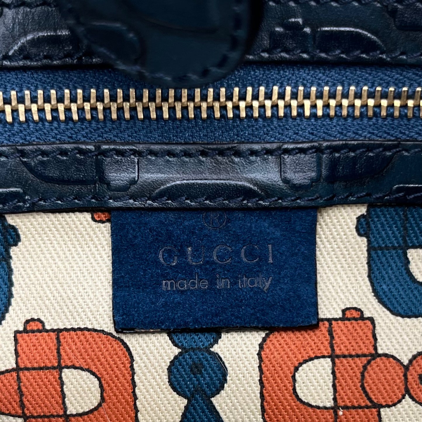 Gucci Dark Blue Suede and Embossed Leather Horsebit Hobo Bag