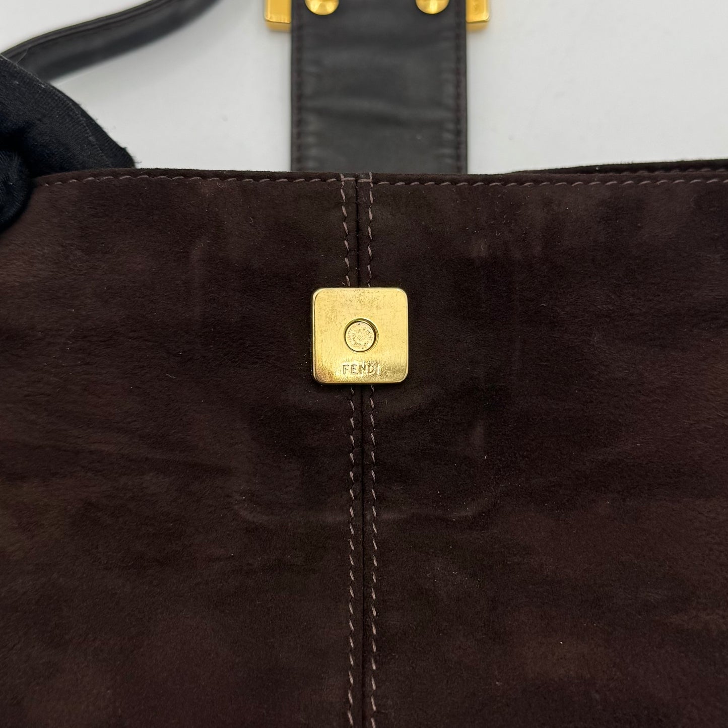 Fendi Brown Suede Gold-Tone and Glittery FF Buckle Baguette