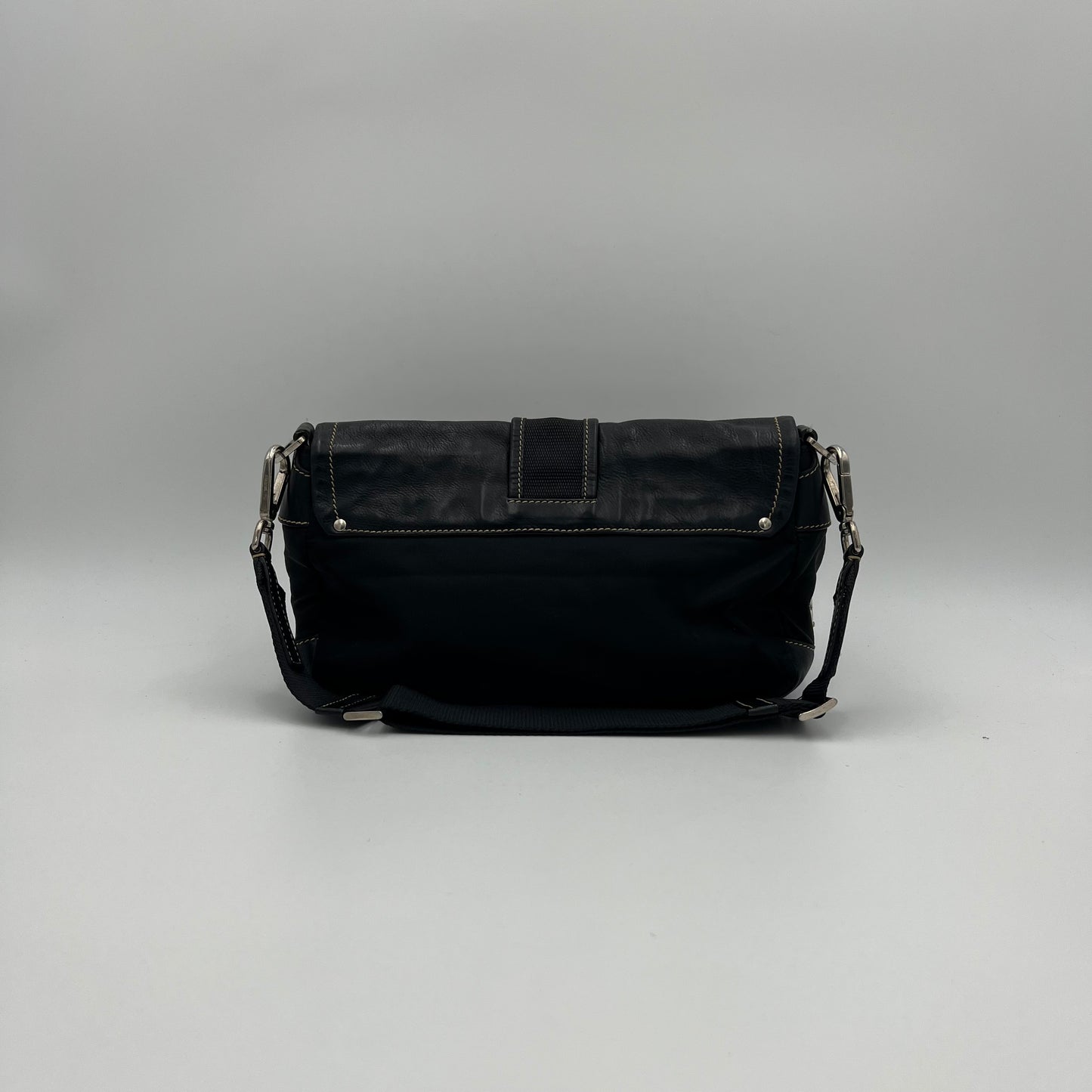 Prada Tessuto and Leather Double Pocket Flap Shoulder Bag