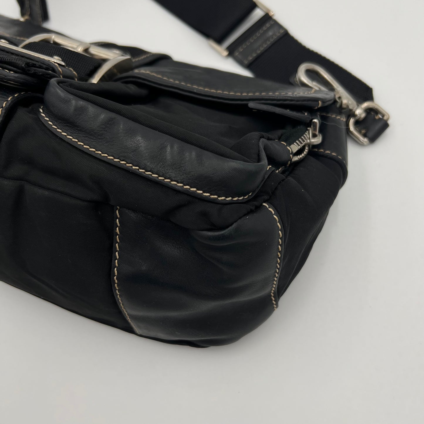 Prada Tessuto and Leather Double Pocket Flap Shoulder Bag