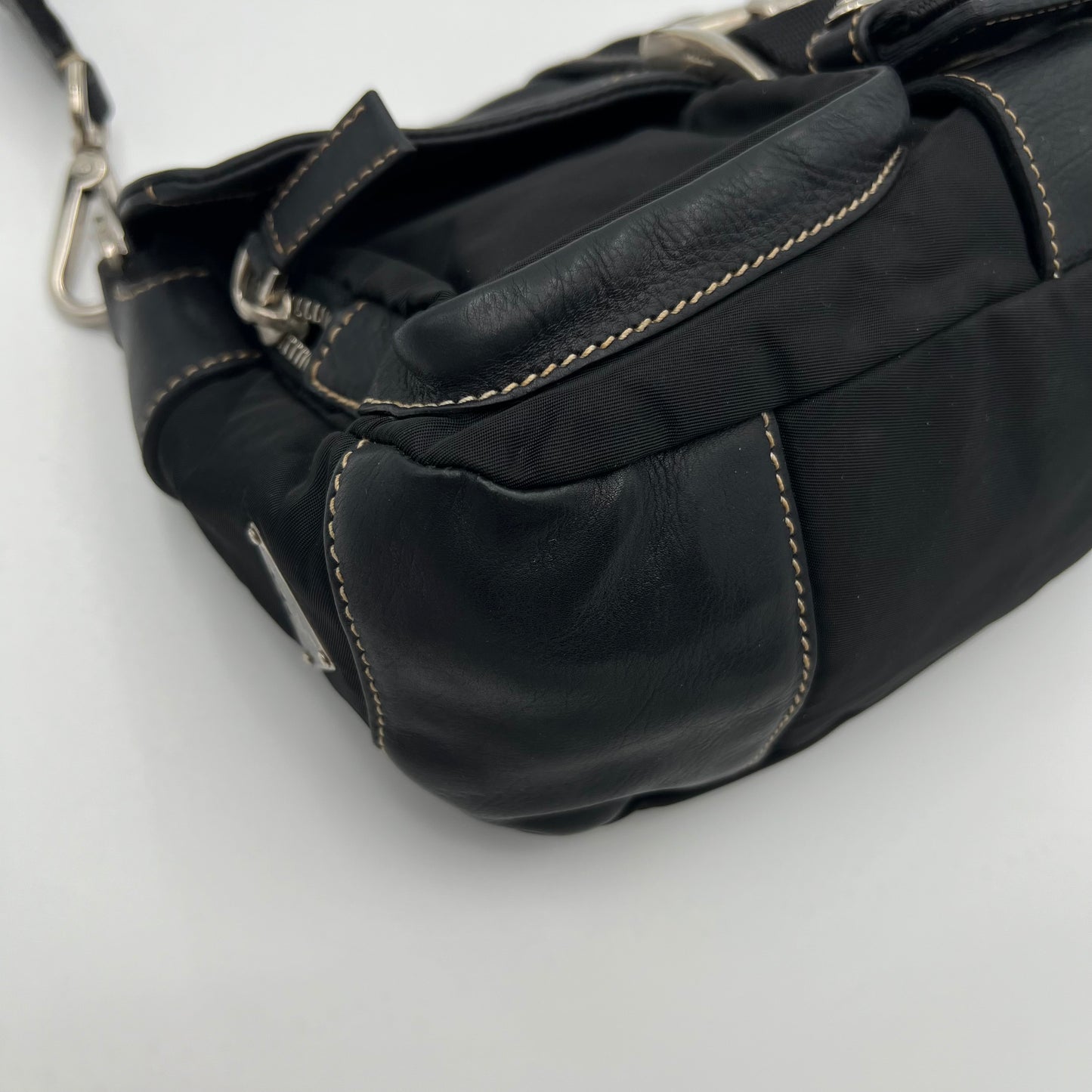 Prada Tessuto and Leather Double Pocket Flap Shoulder Bag