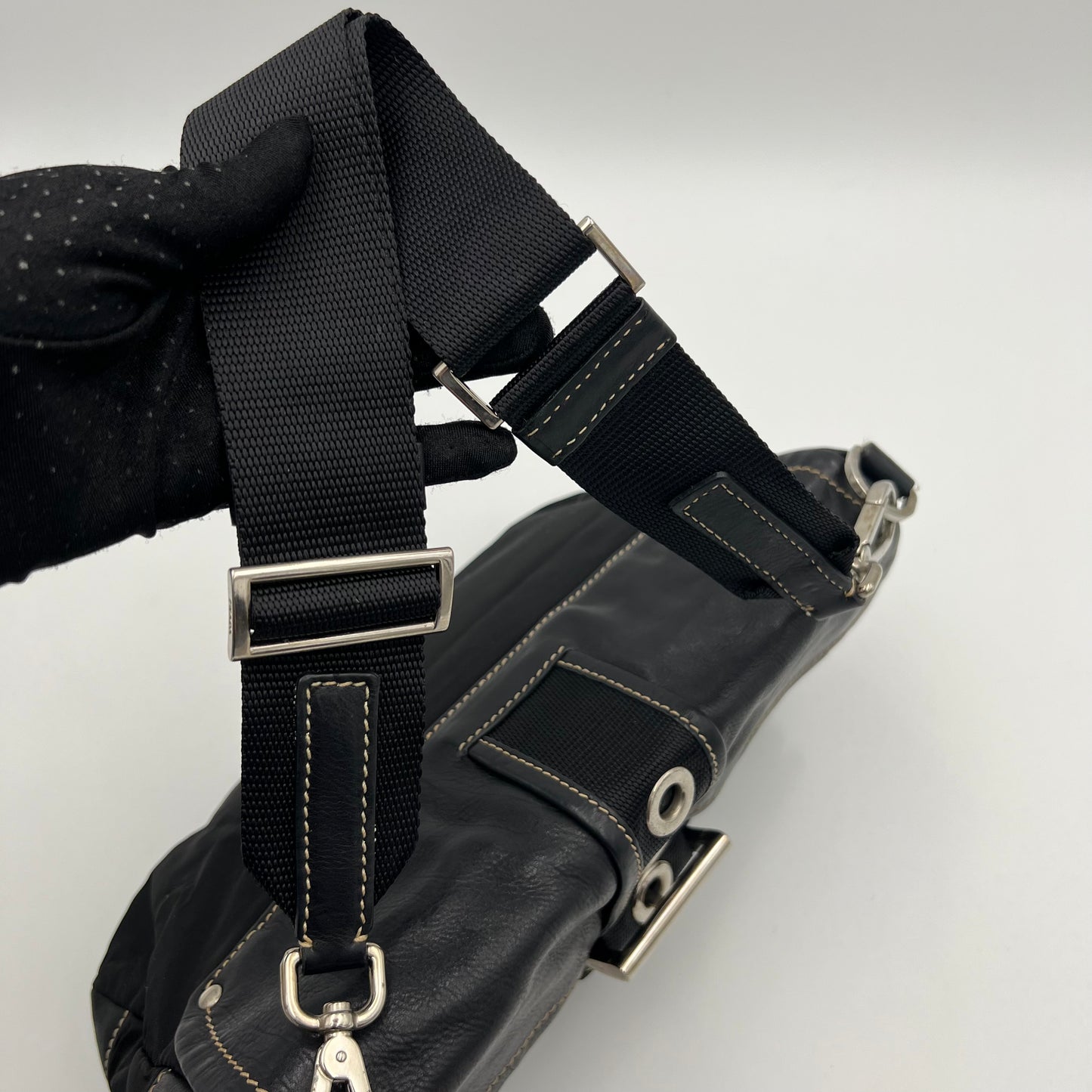 Prada Tessuto and Leather Double Pocket Flap Shoulder Bag