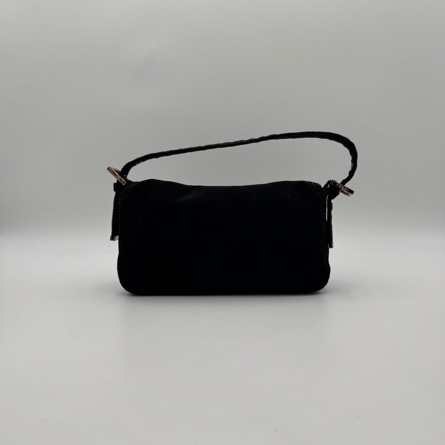 Fendi Black Corduroy Rose Gold Hardware Baguette