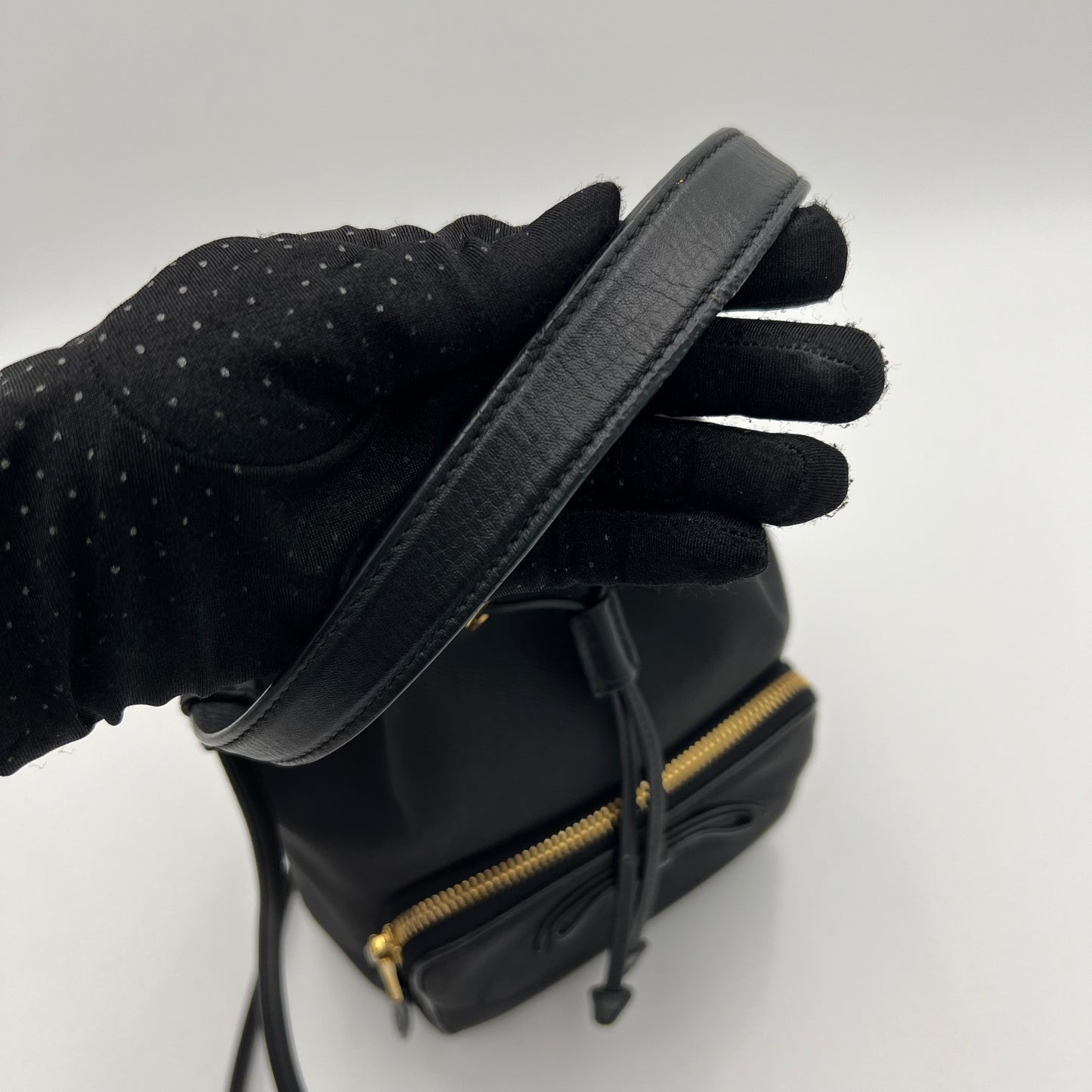 Prada Black Jacquard Drawstring Bucket Bag