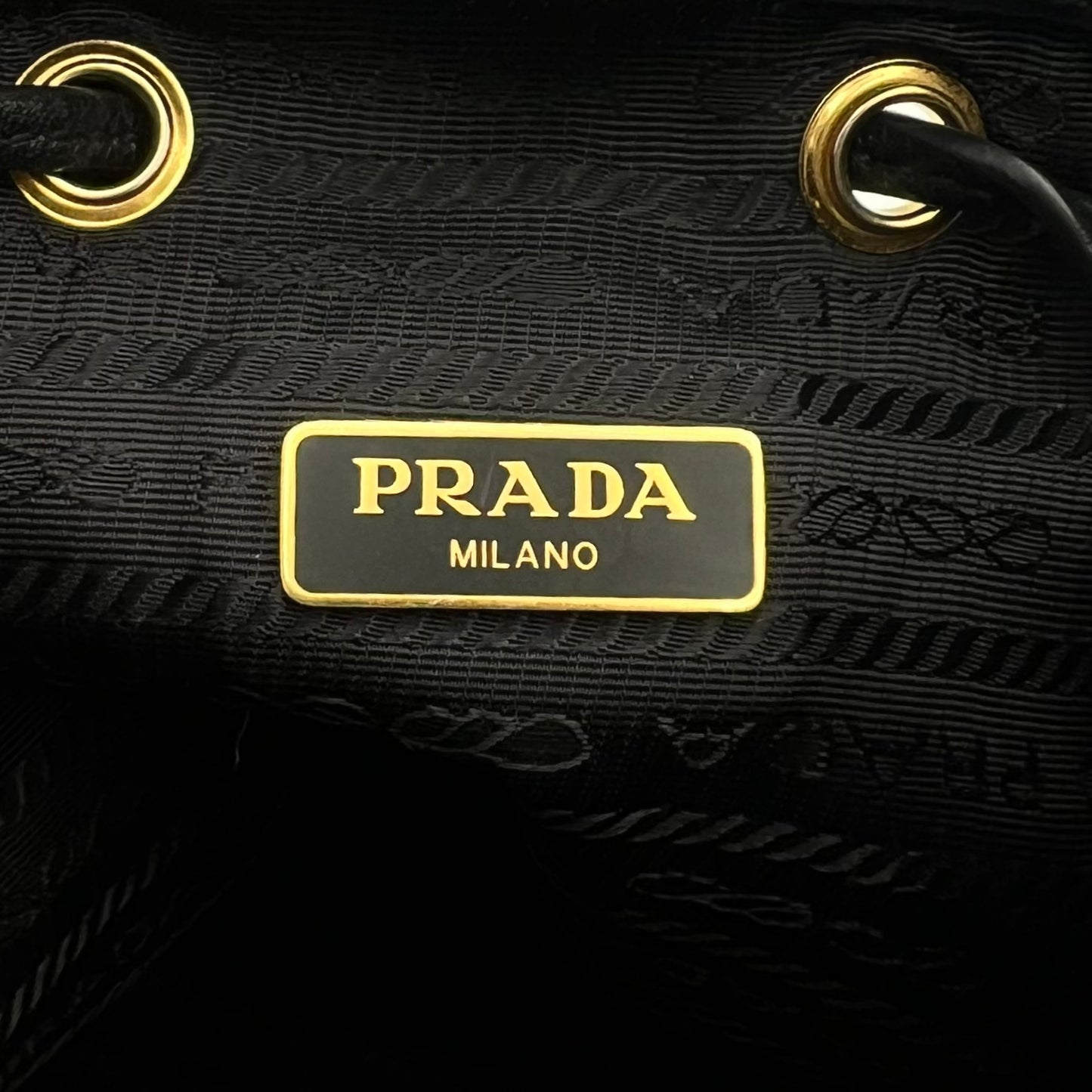 Prada Black Jacquard Drawstring Bucket Bag