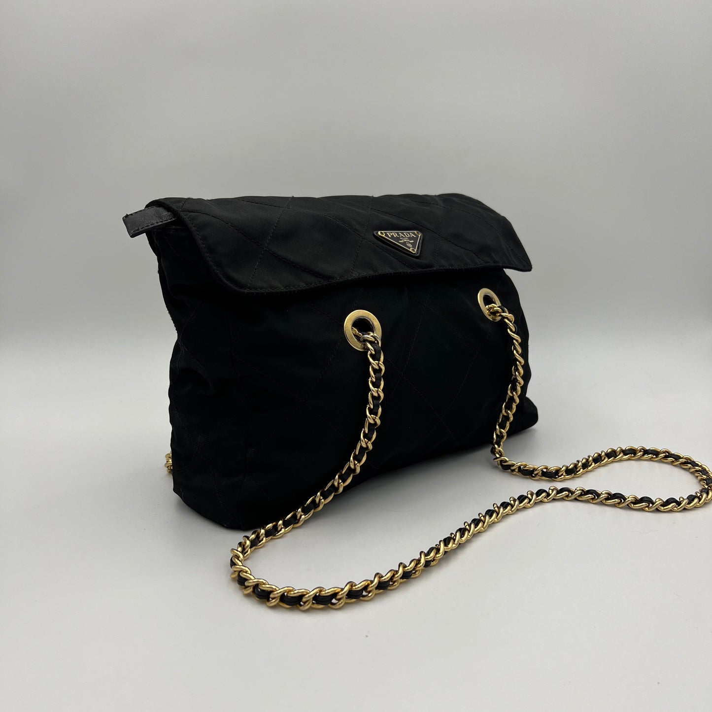 Prada Black Quilted Nylon Flap Chain Bag GHW