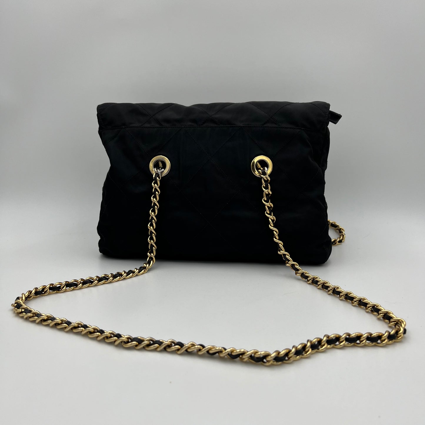 Prada Black Quilted Nylon Flap Chain Bag GHW