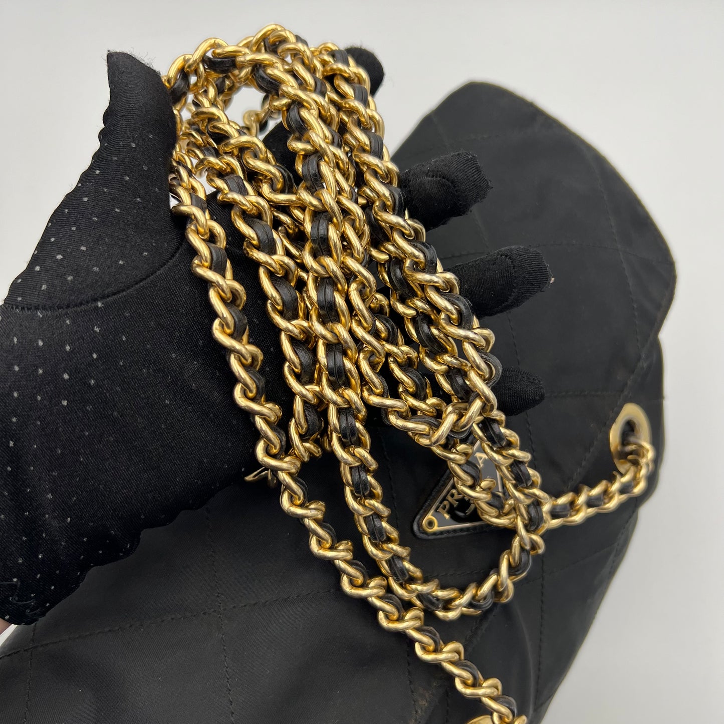Prada Black Quilted Nylon Flap Chain Bag GHW