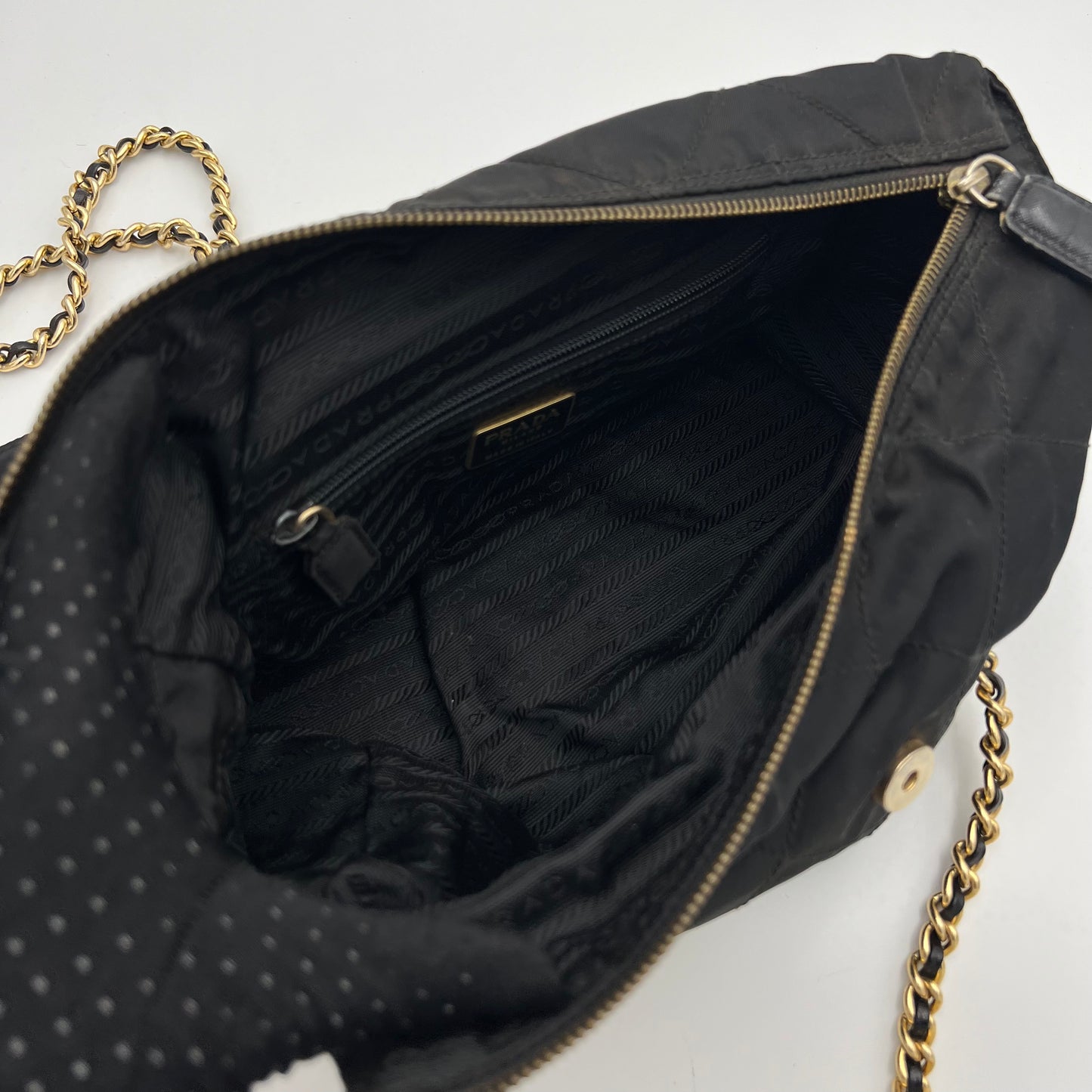 Prada Black Quilted Nylon Flap Chain Bag GHW