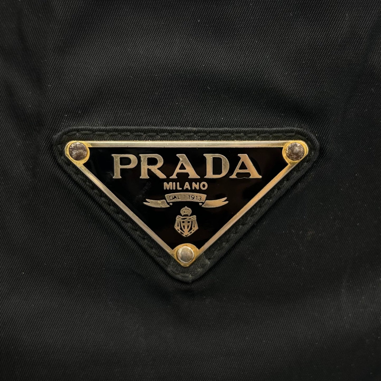 Prada Black Nylon and Leather Large Logo Open Chain Bag GHW