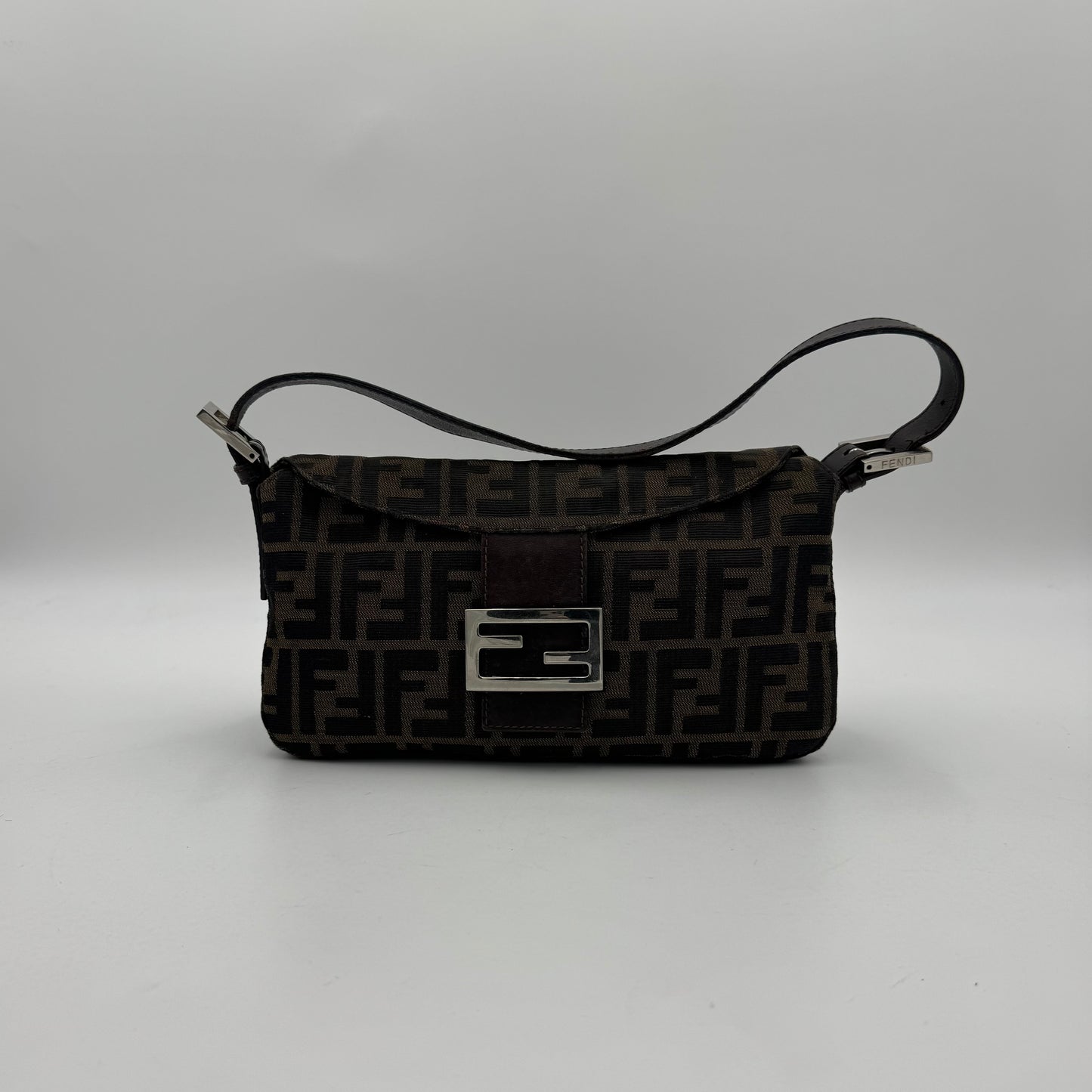 Fendi Tobacco Zucca Double Flap Baguette
