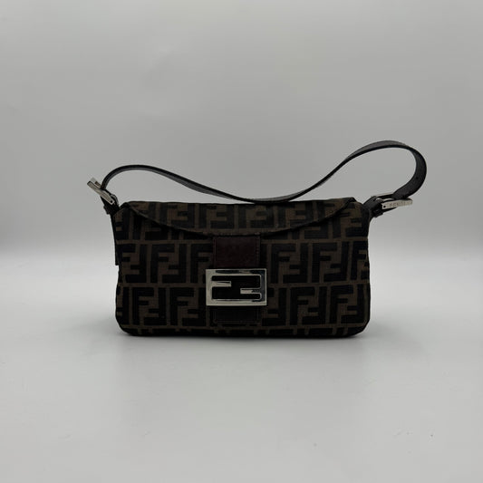 Fendi Tobacco Zucca Double Flap Baguette