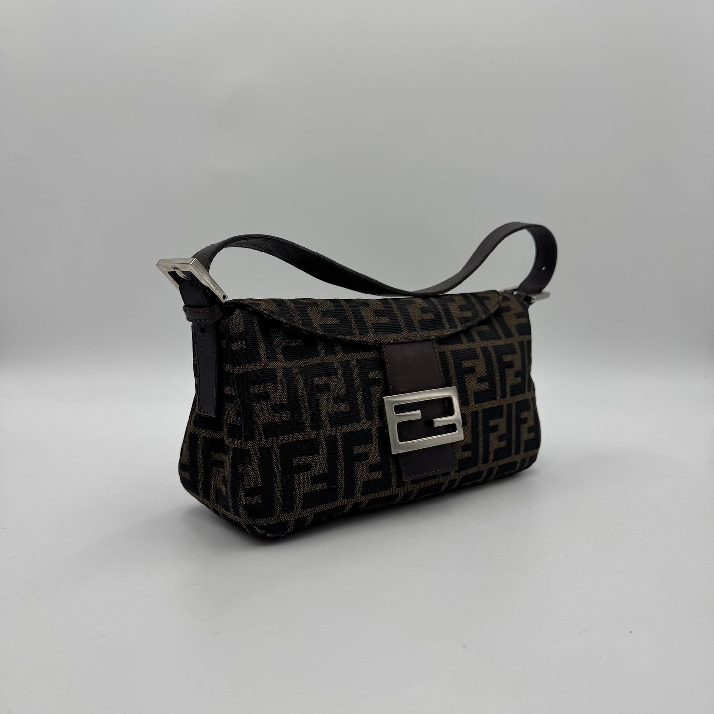 Fendi Tobacco Zucca Double Flap Baguette