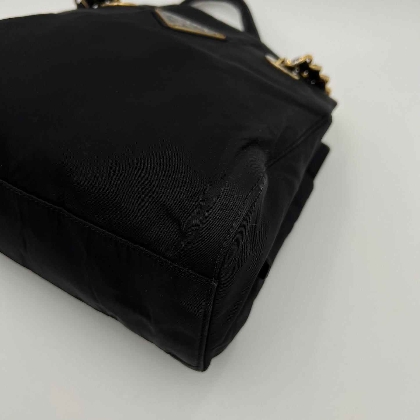 Prada Black Nylon and Leather Large Logo Open Chain Bag GHW