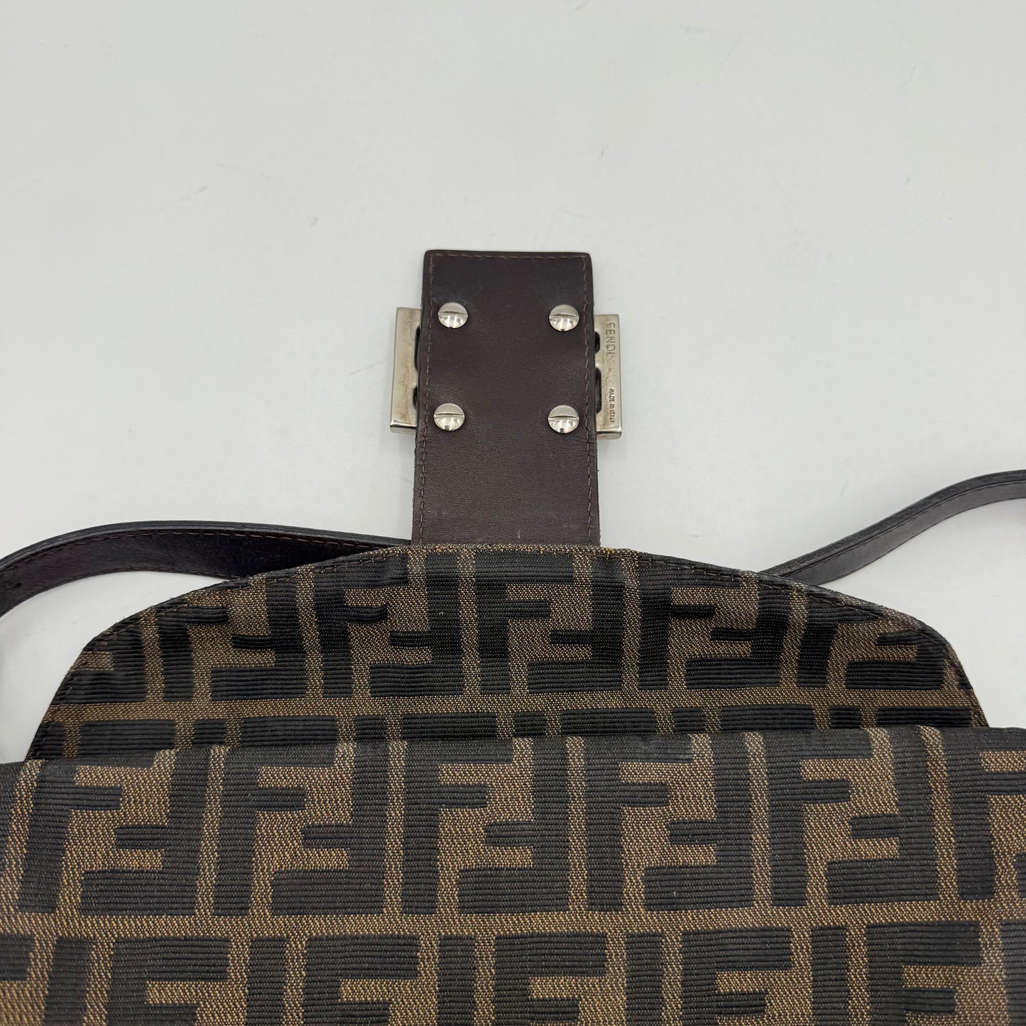 Fendi Tobacco Zucca Double Flap Baguette