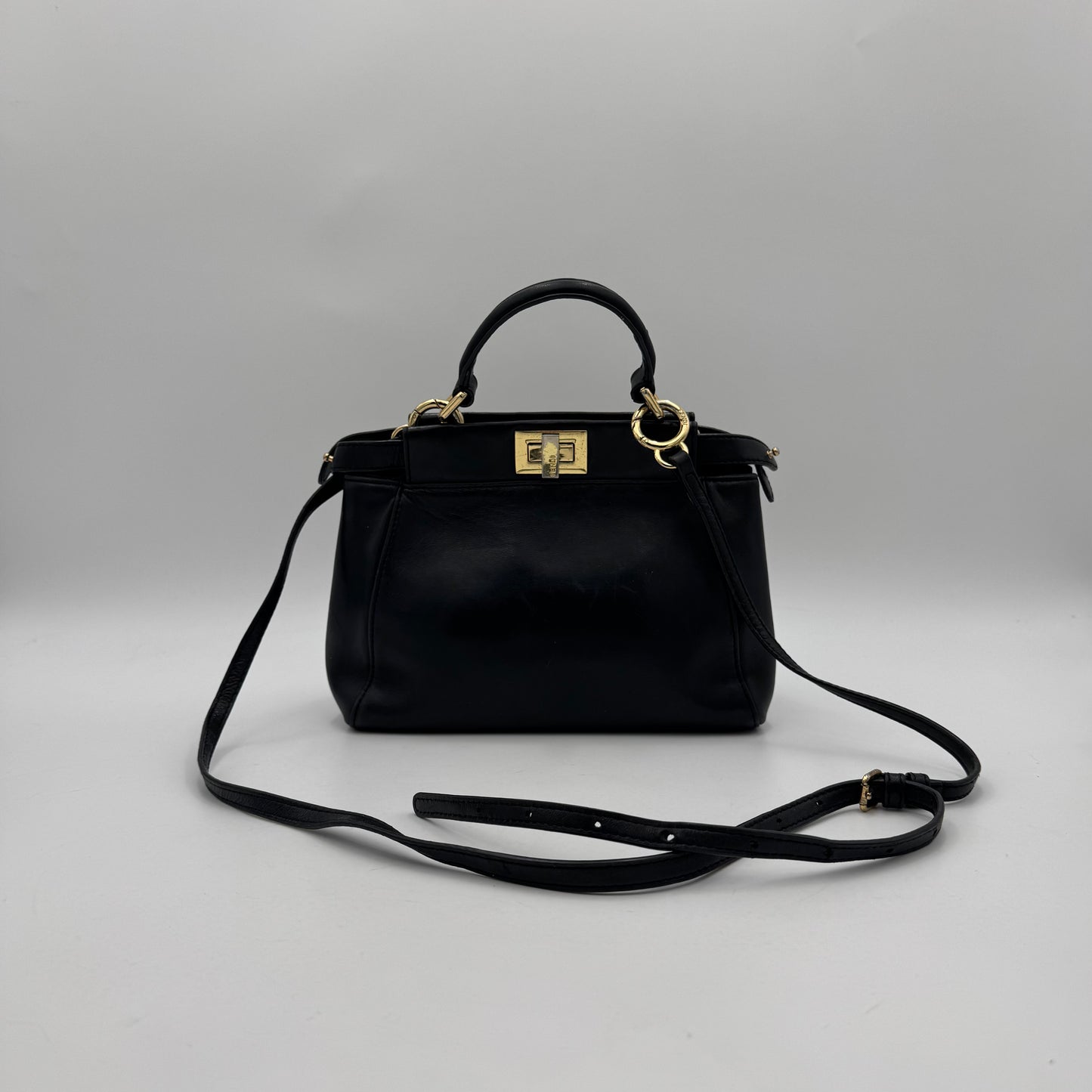 Fendi Black Leather Mini Peekaboo With Sling