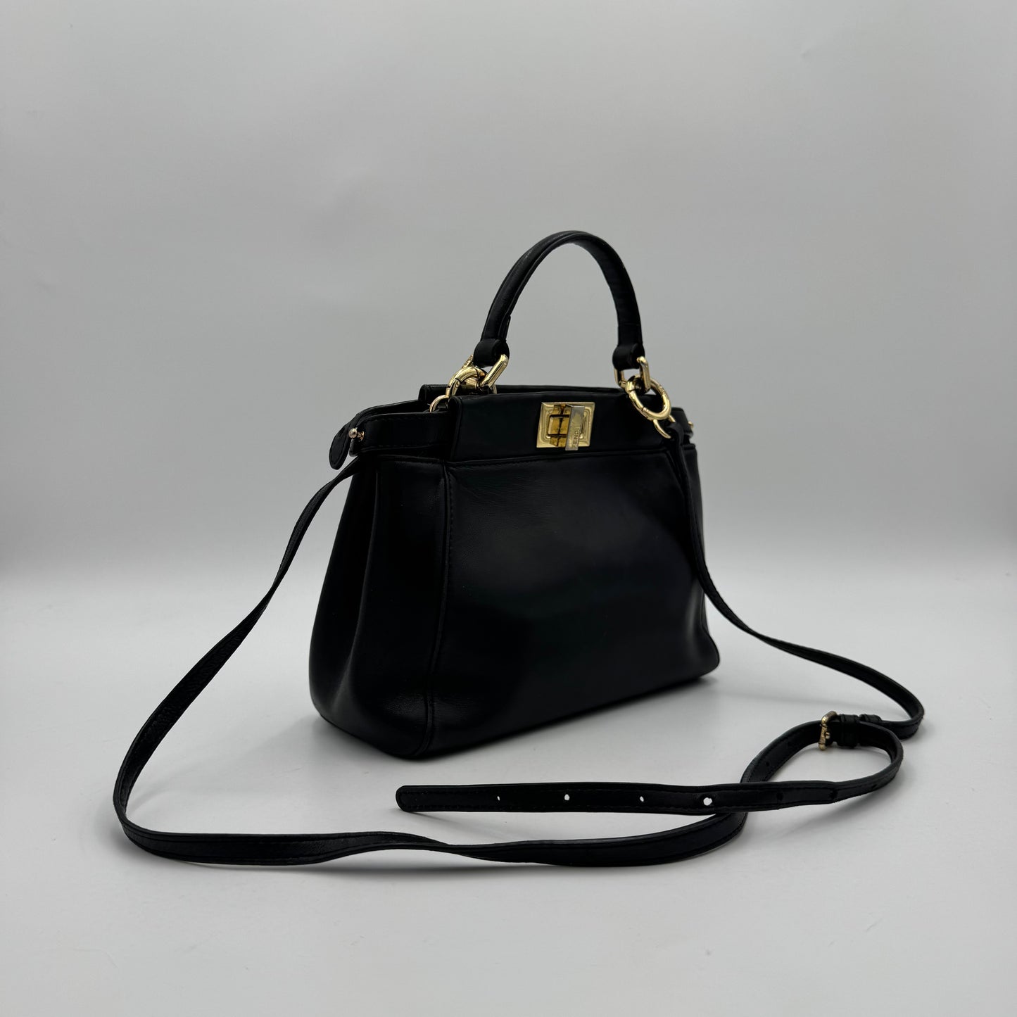 Fendi Black Leather Mini Peekaboo With Sling