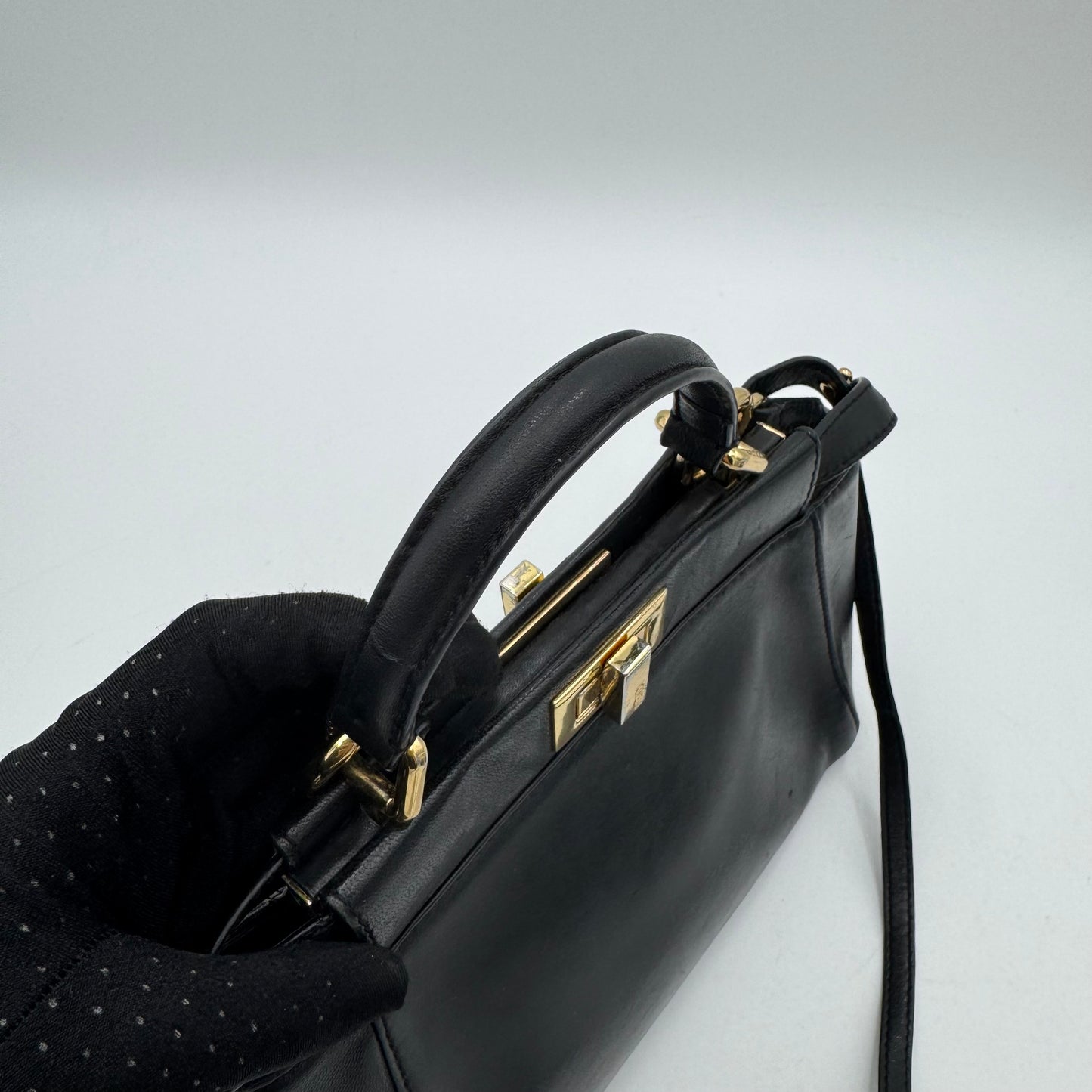 Fendi Black Leather Mini Peekaboo With Sling