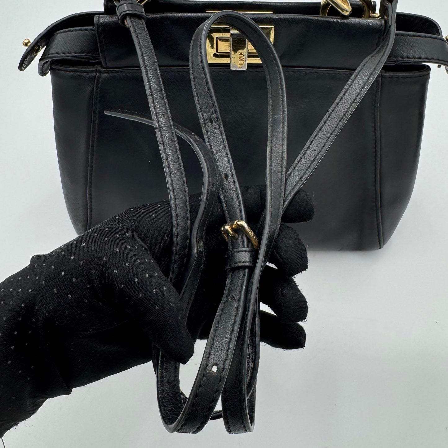 Fendi Black Leather Mini Peekaboo With Sling