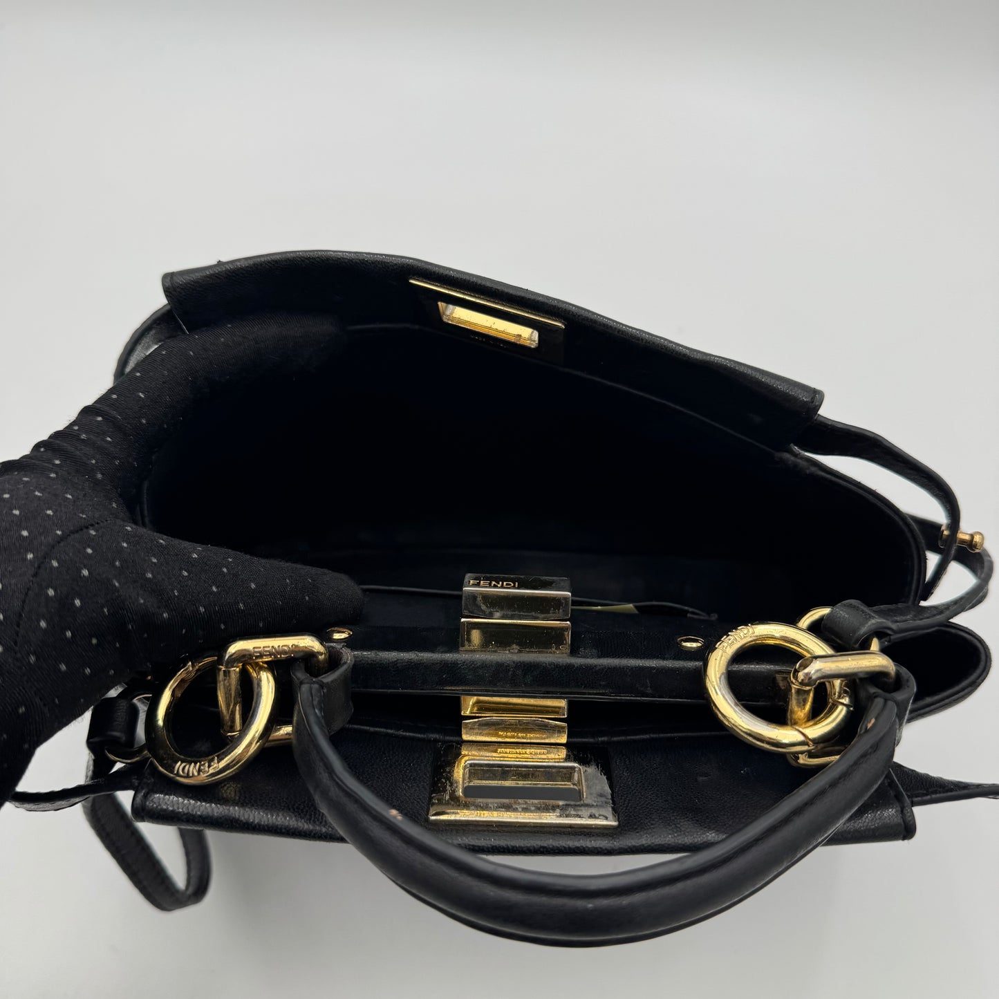 Fendi Black Leather Mini Peekaboo With Sling