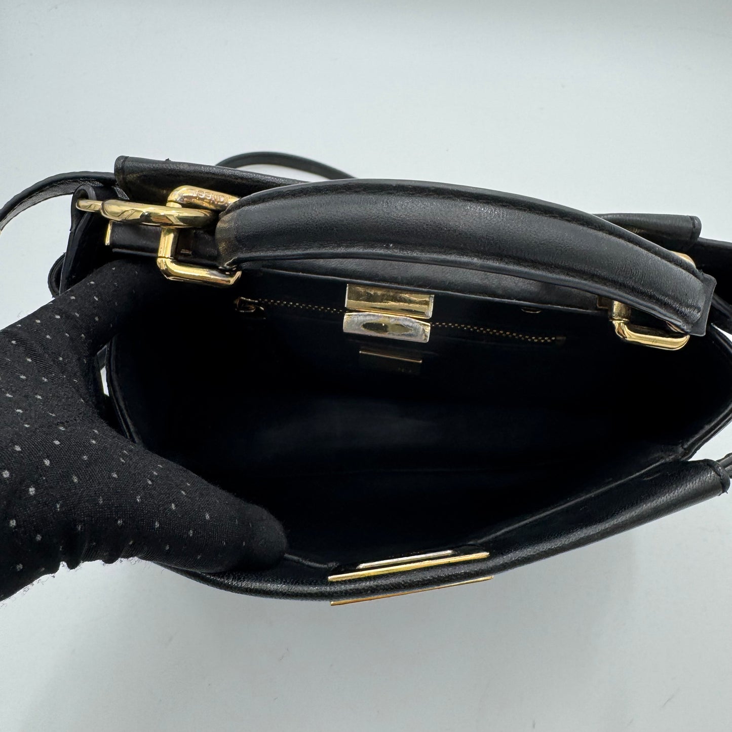 Fendi Black Leather Mini Peekaboo With Sling