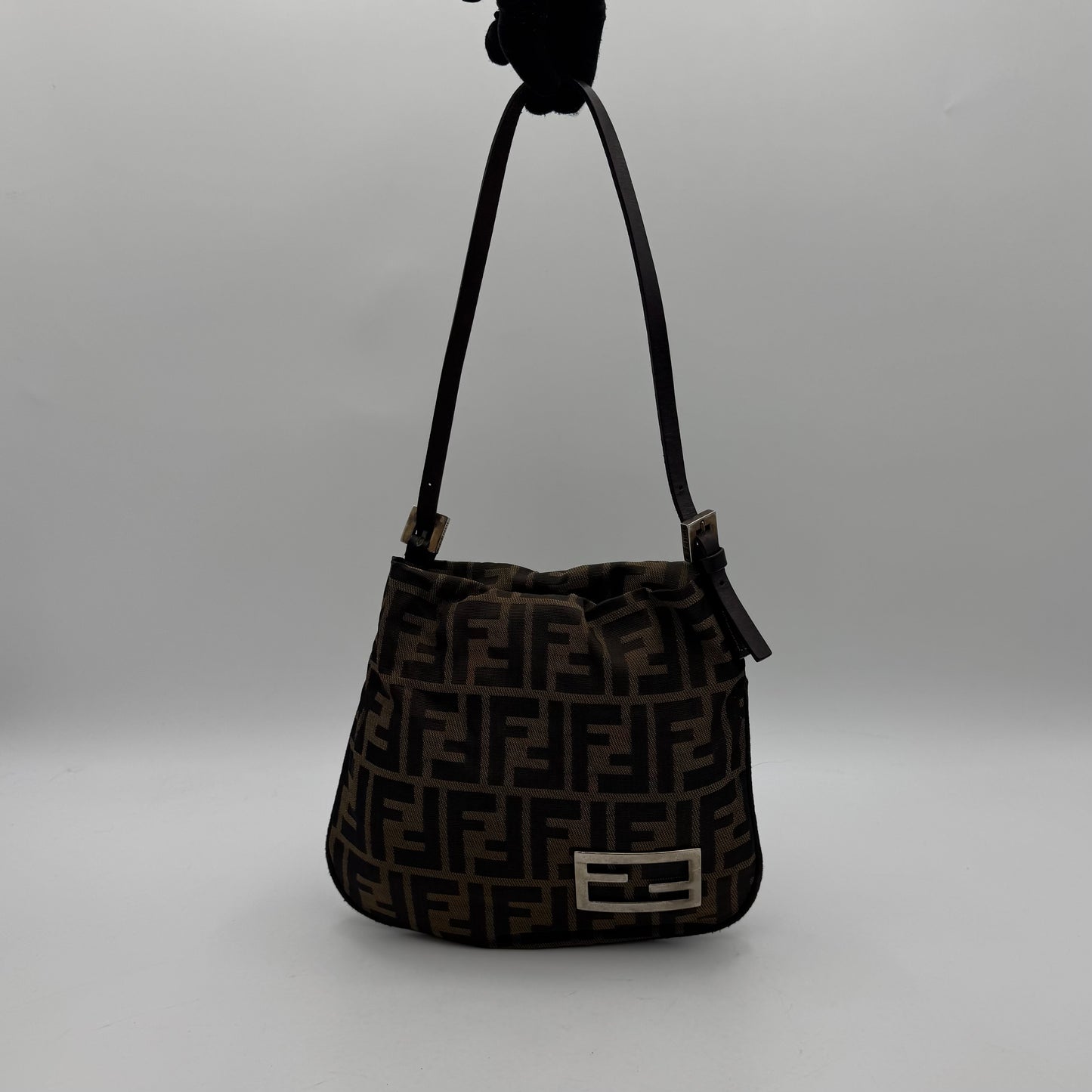 Fendi Tobacco Zucca Canvas FF Plate Shoulder Bag