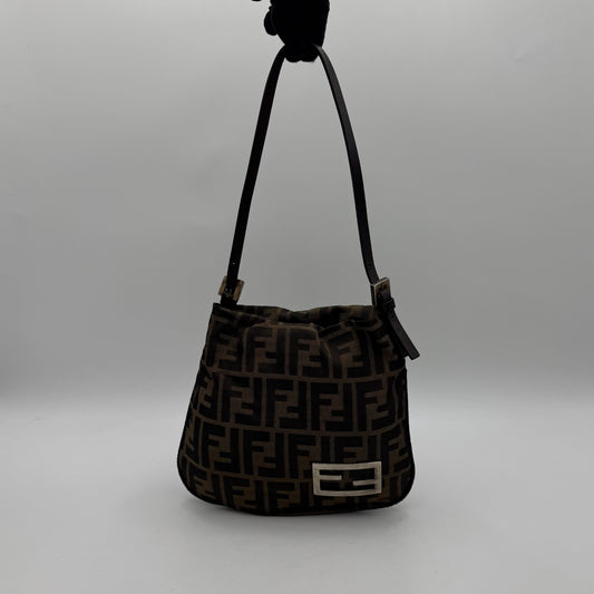 Fendi Tobacco Zucca Canvas FF Plate Shoulder Bag
