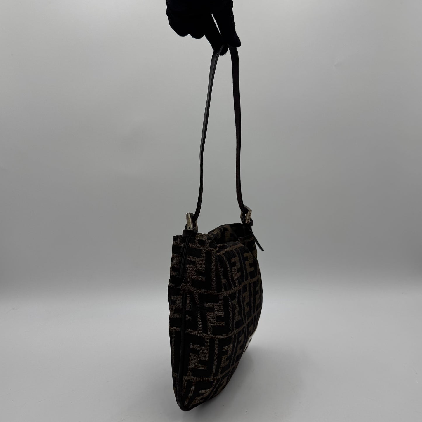 Fendi Tobacco Zucca Canvas FF Plate Shoulder Bag