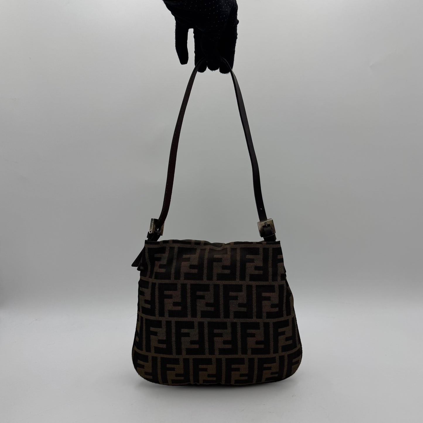 Fendi Tobacco Zucca Canvas FF Plate Shoulder Bag