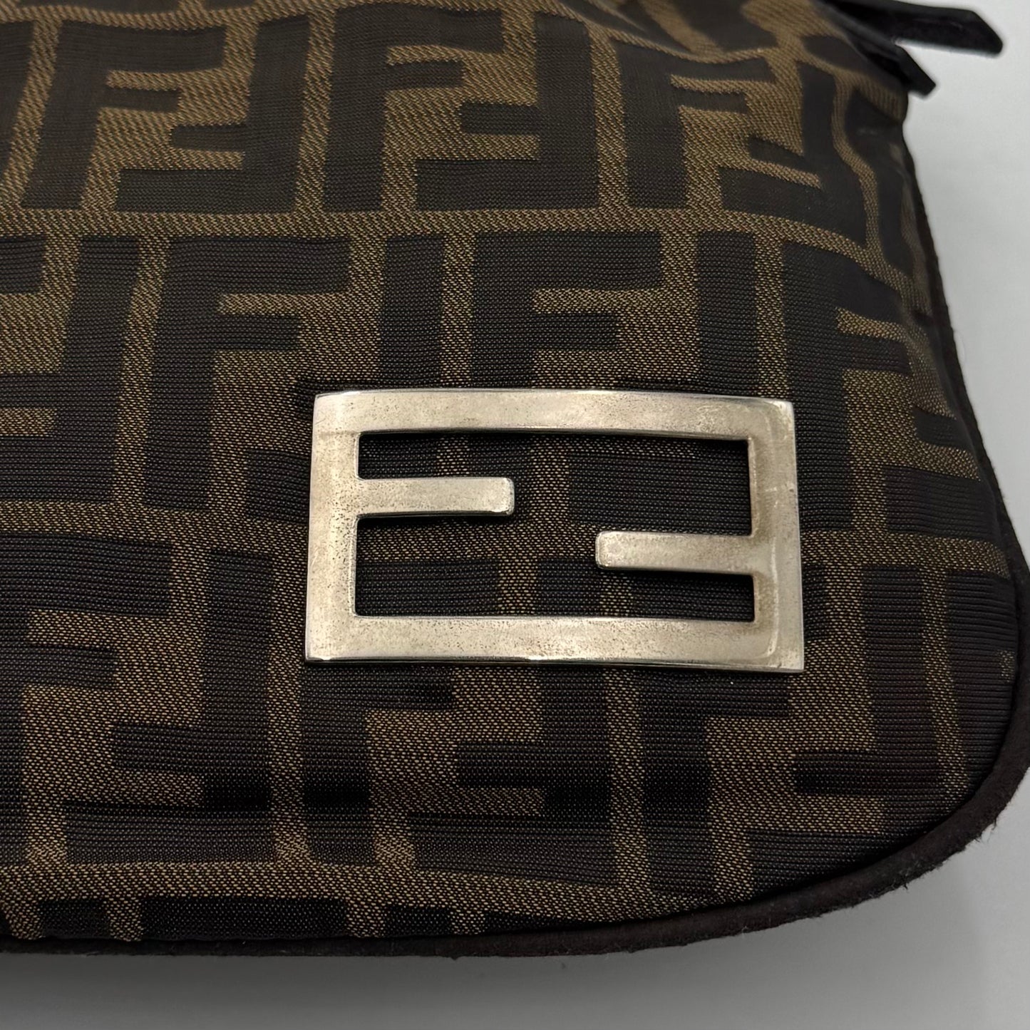 Fendi Tobacco Zucca Canvas FF Plate Shoulder Bag