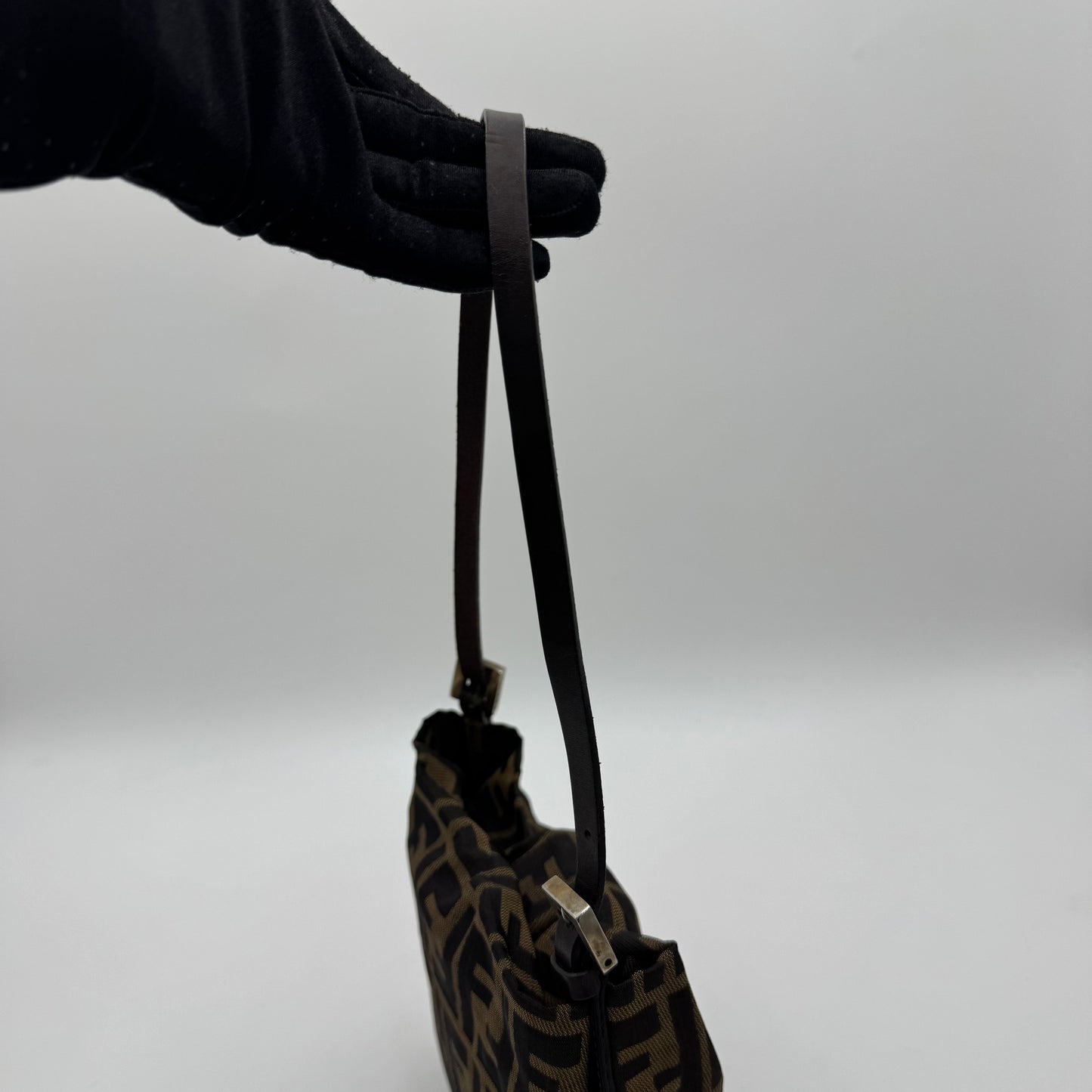 Fendi Tobacco Zucca Canvas FF Plate Shoulder Bag