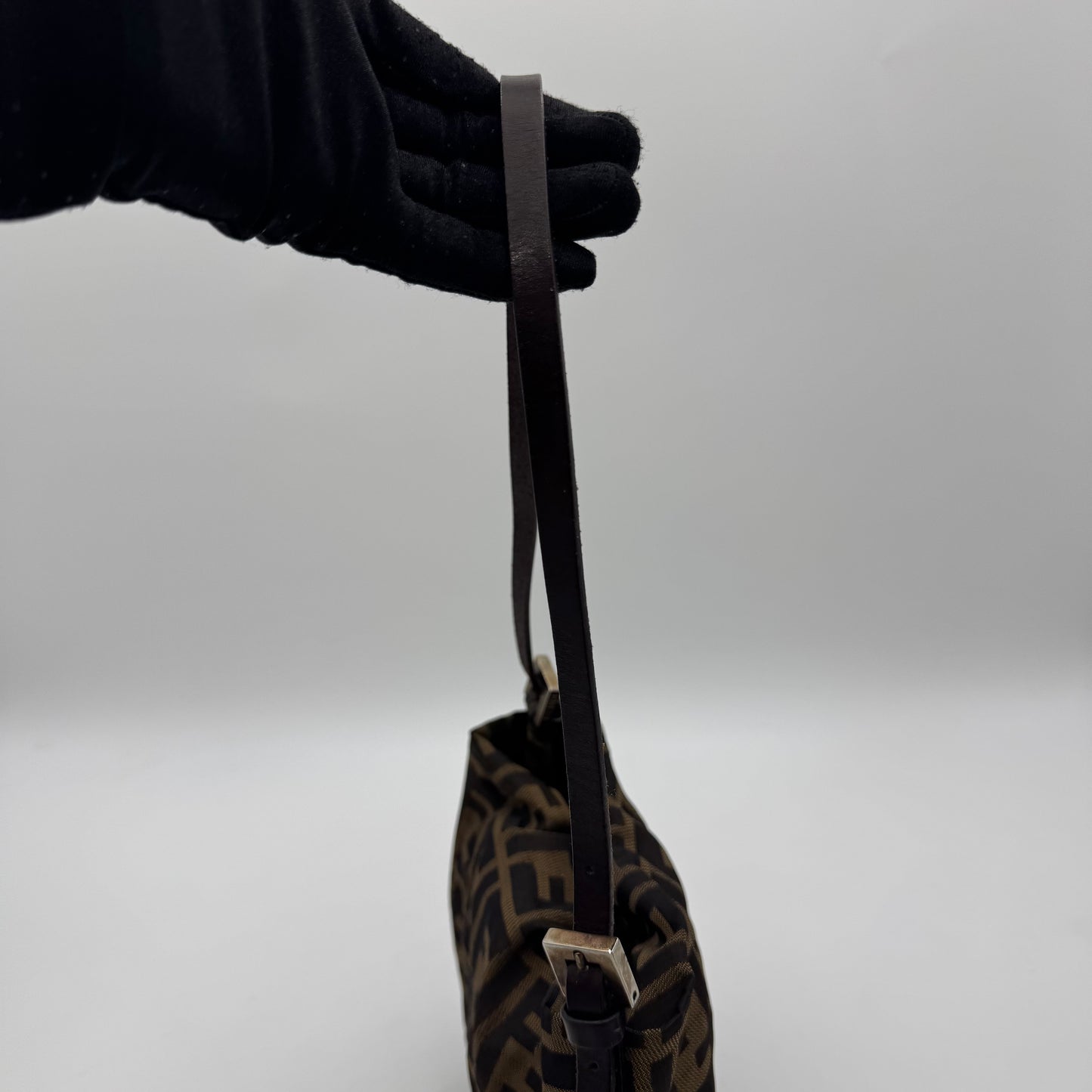Fendi Tobacco Zucca Canvas FF Plate Shoulder Bag
