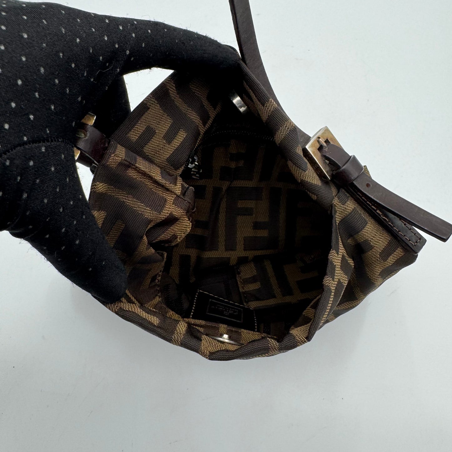 Fendi Tobacco Zucca Canvas FF Plate Shoulder Bag