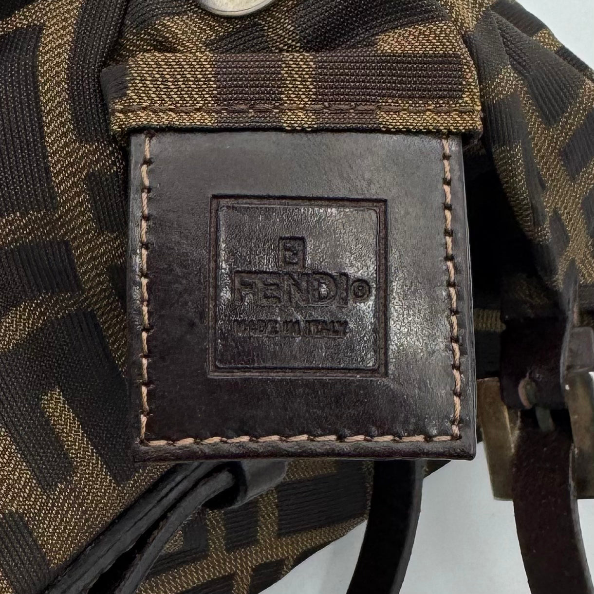 Fendi Tobacco Zucca Canvas FF Plate Shoulder Bag