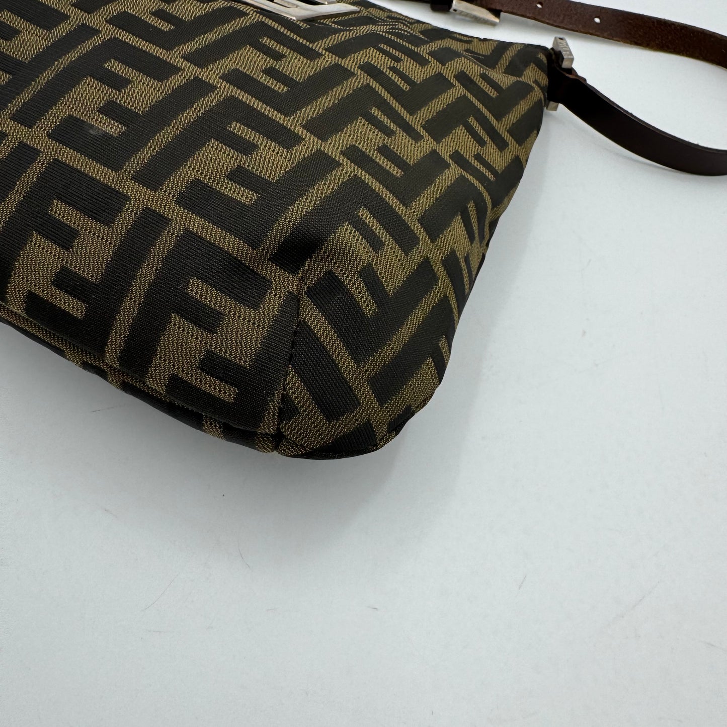 Fendi Tobacco Zucca Canvas FF Logo Plate Shoulder Bag