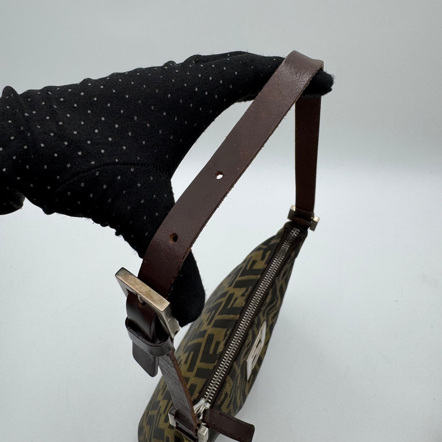 Fendi Tobacco Zucca Canvas FF Logo Plate Shoulder Bag