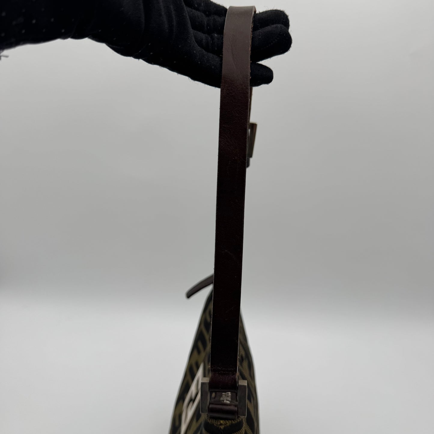 Fendi Tobacco Zucca Canvas FF Logo Plate Shoulder Bag