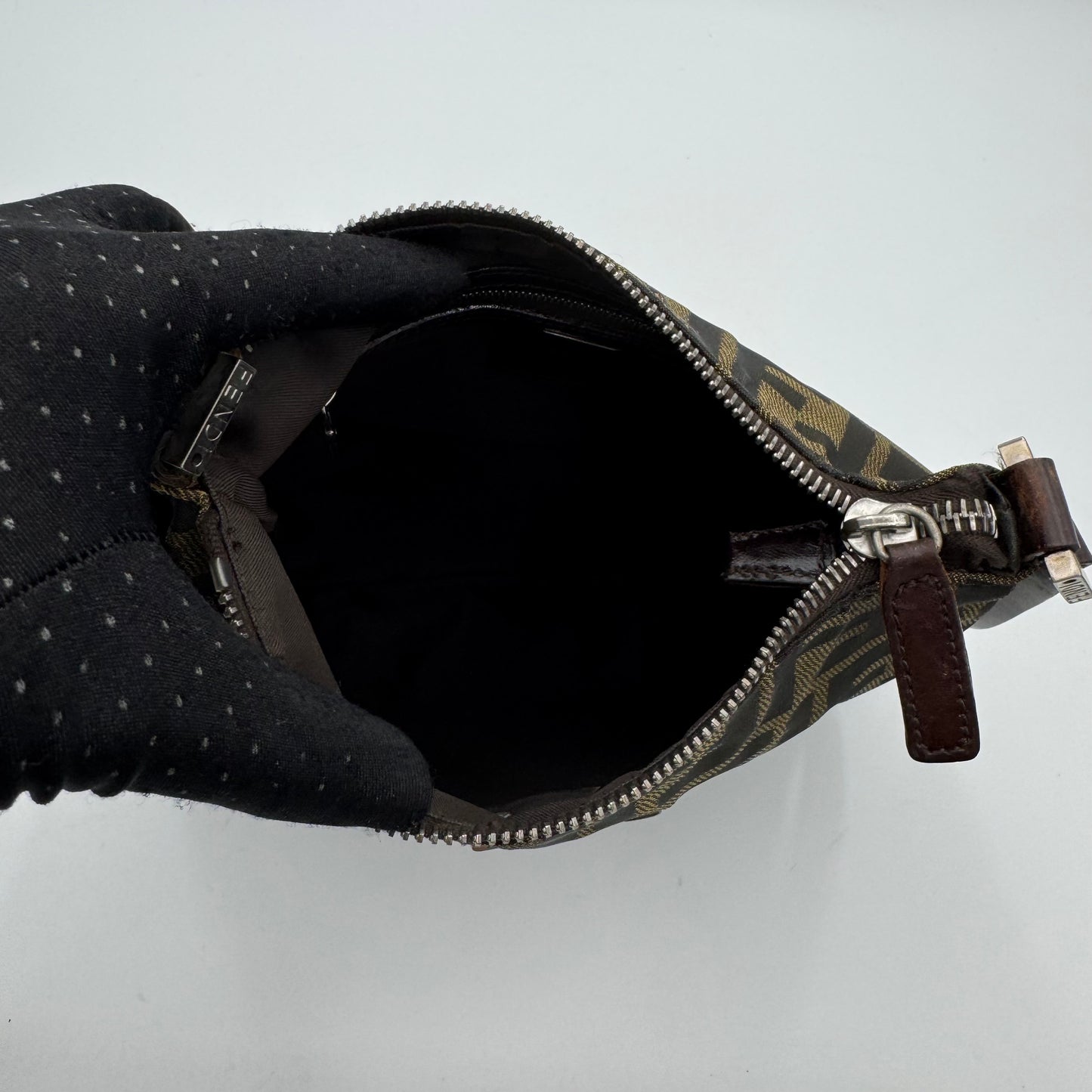 Fendi Tobacco Zucca Canvas FF Logo Plate Shoulder Bag