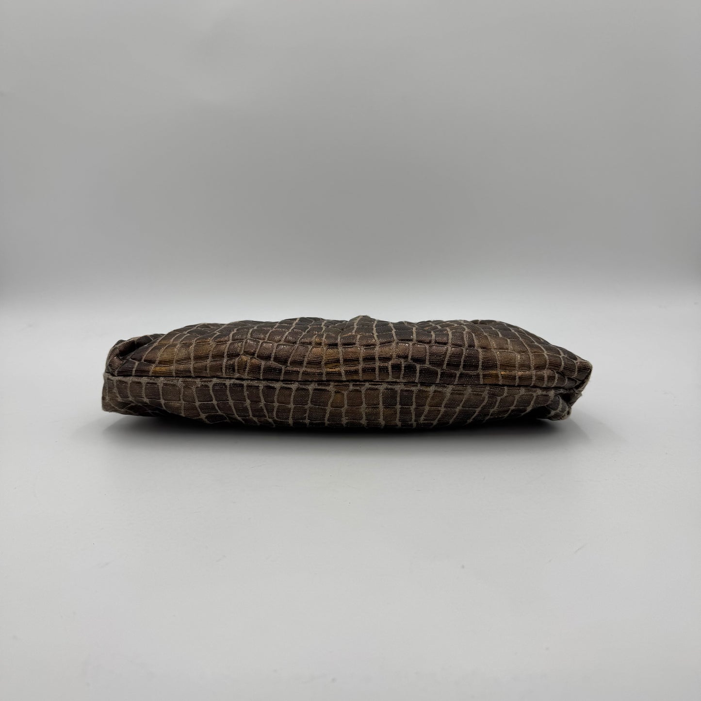 Fendi Metallic Bronze Croc Embossed Design Flap Chef Shoulder Bag