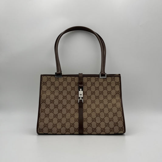 Gucci Brown Monogram Canvas and Leather Square Jackie
